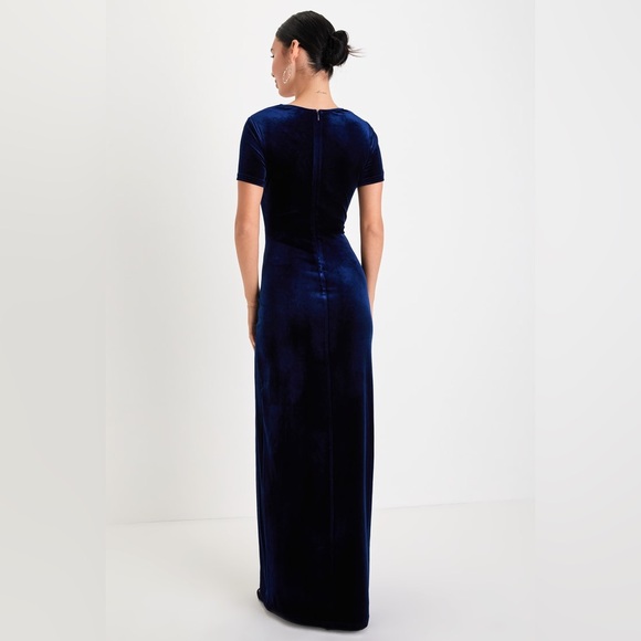 Lulus Navy Blue Velvet Eternal Elegance Short Sleeve Maxi Dress Size Large - Picture 6 of 7